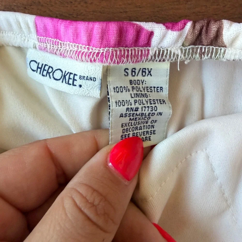 Cherokee Girls Pink Floral Mesh Mini Skirt Lace Waist Lettuce Hem Size S 6 6X